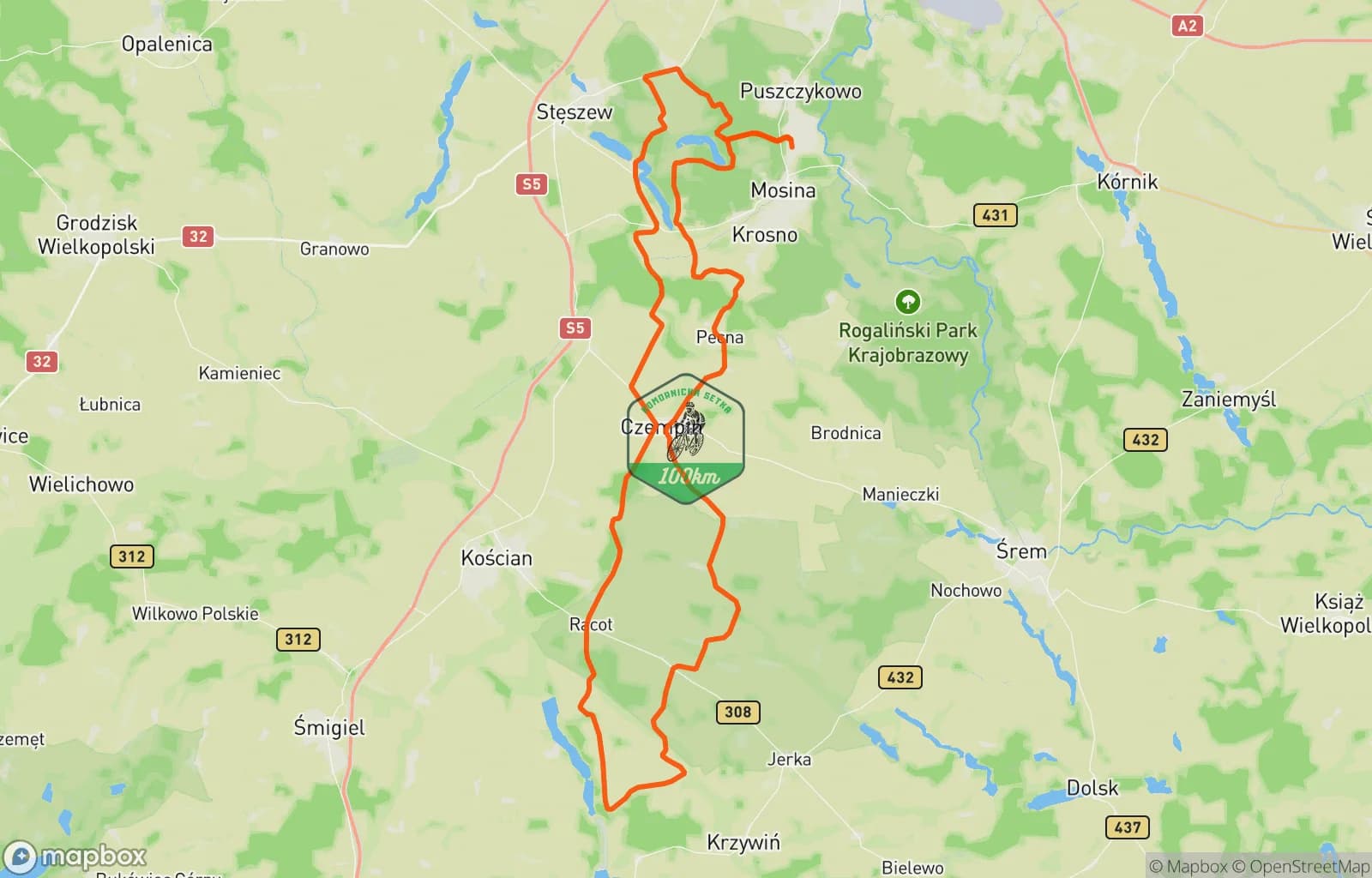 Mapa trasy: Komornicka 100 Challenge #17 @ trasa Foxtrot