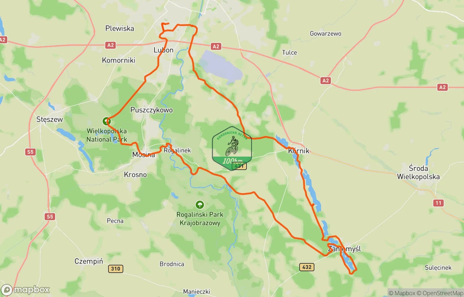 Mapa trasy: Gravel - Komornicka100 - Hotel