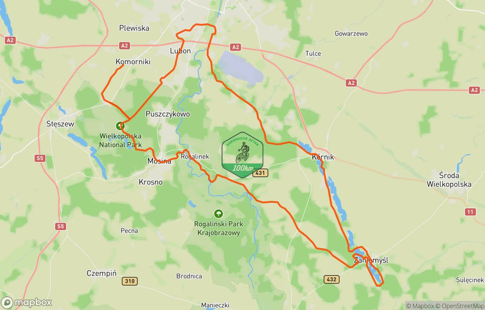 Mapa trasy: Komornicka 💯 Hotel