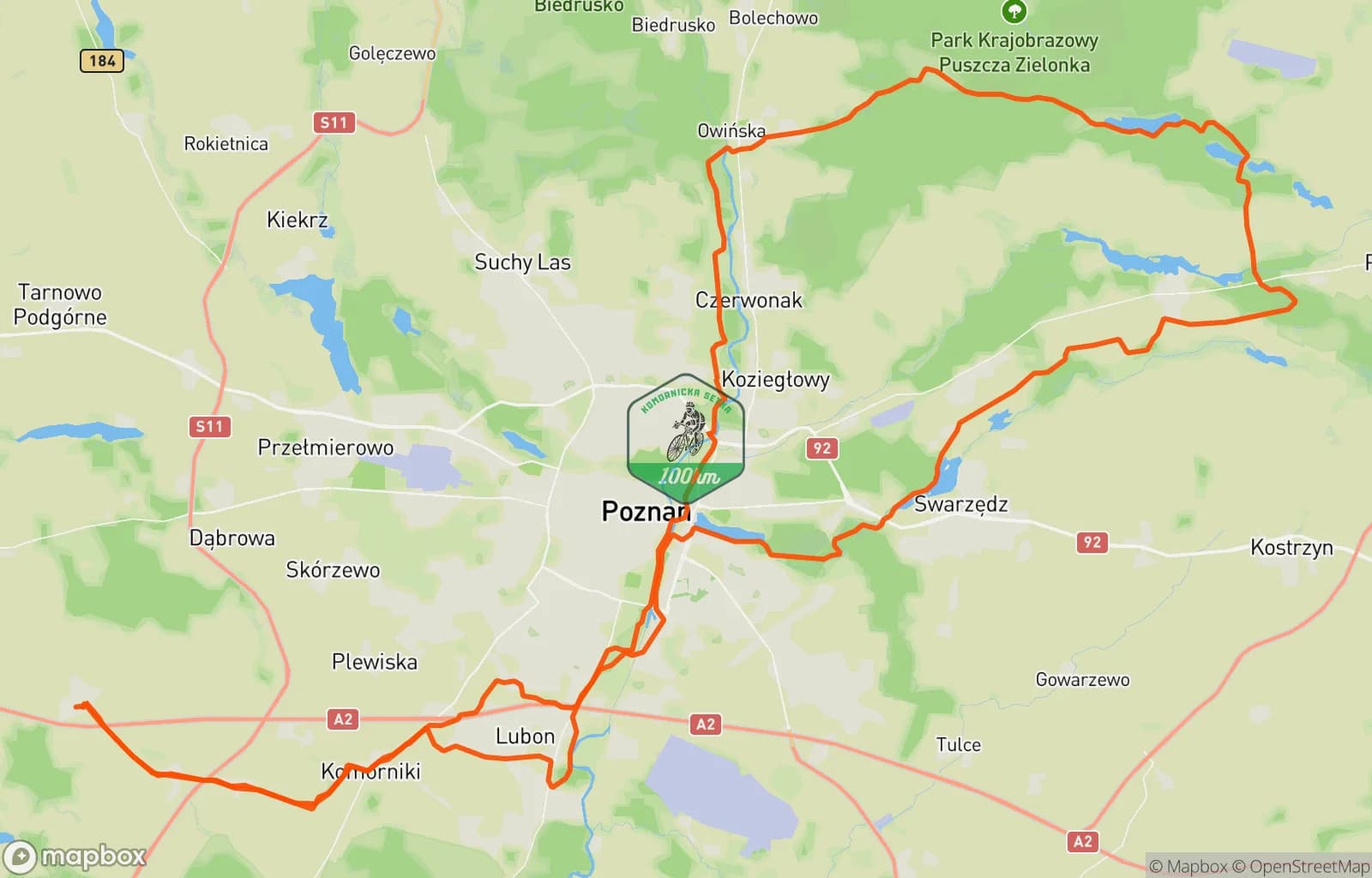 Mapa trasy: Komornicka 100 vol.14