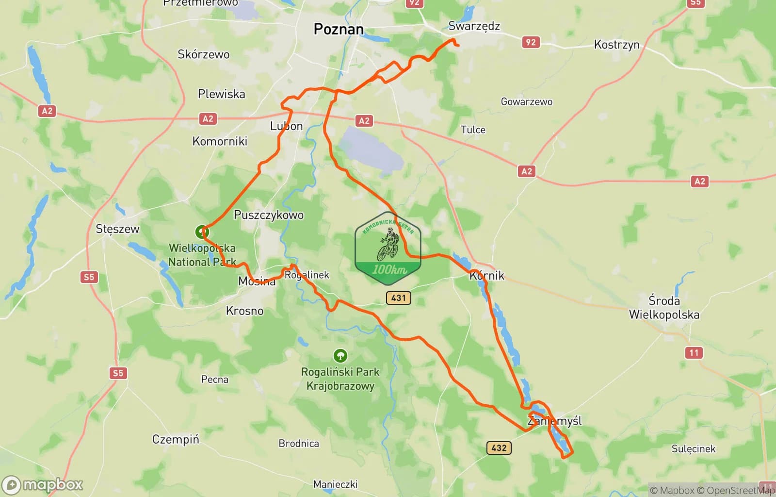 Mapa trasy: Komornicka 100-Gravel-Hotel