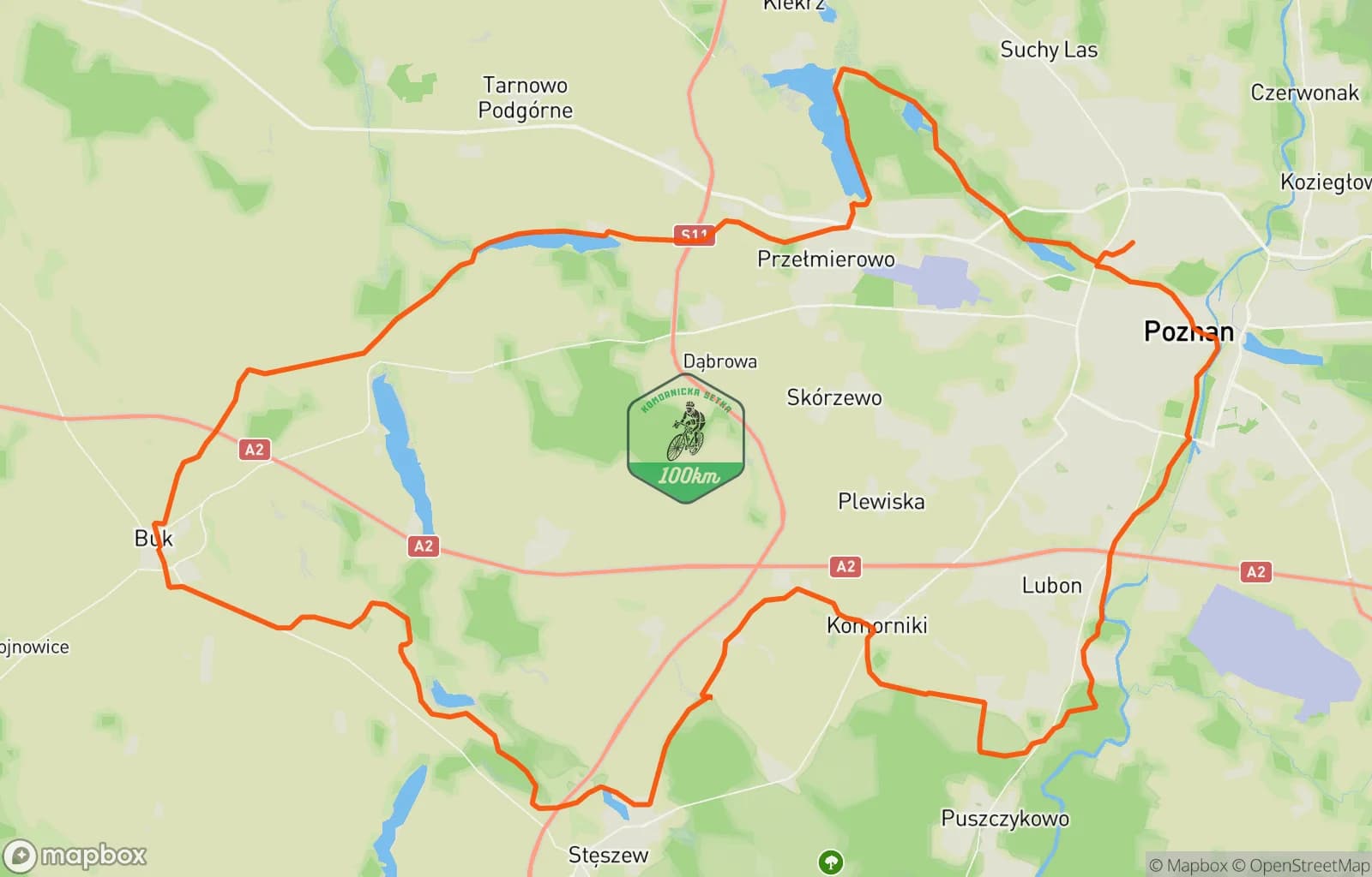 Mapa trasy: Komornicka 100 - Echo