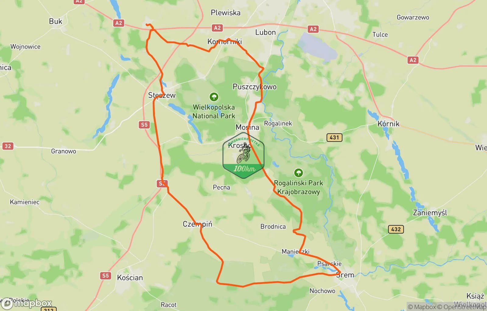 Mapa trasy: Komornicka 100 Blockhaus szosa