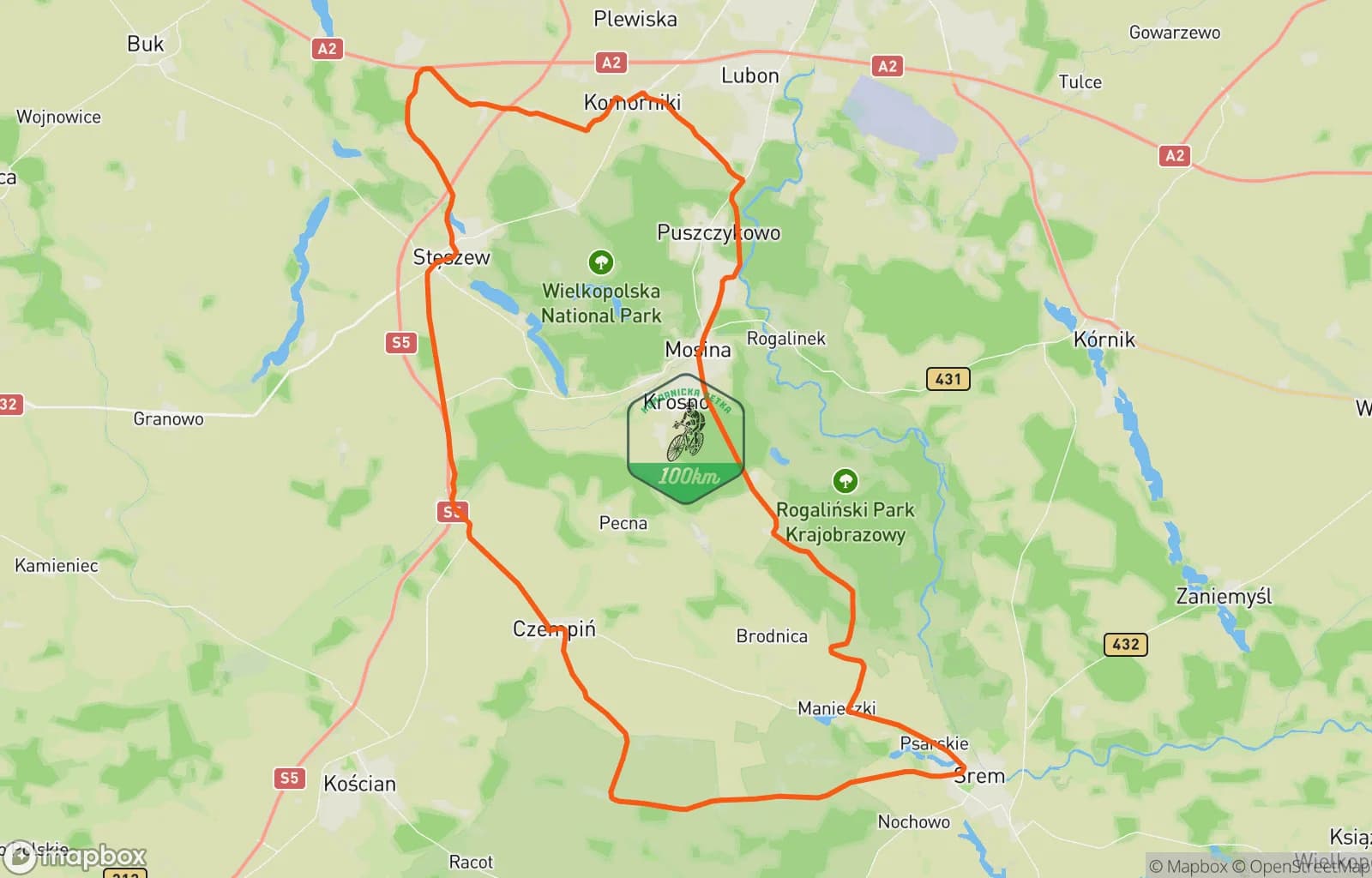 Mapa trasy: Komornicka 100 Blockhaus