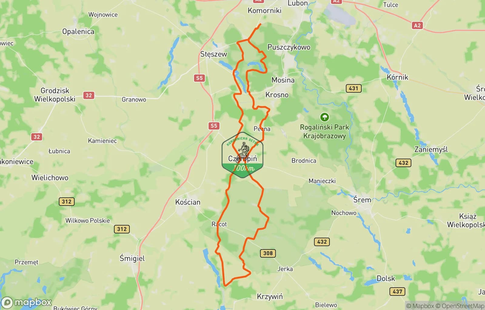Mapa trasy: Komornicka100 sezon 2, Foxtrot skoro świt