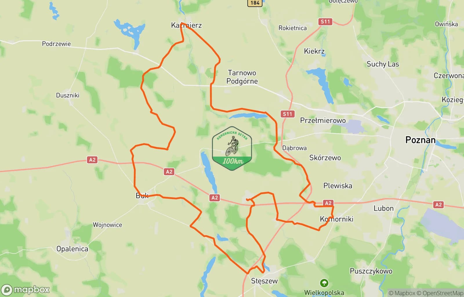 Mapa trasy: Komornicka 100 szosa Aprica