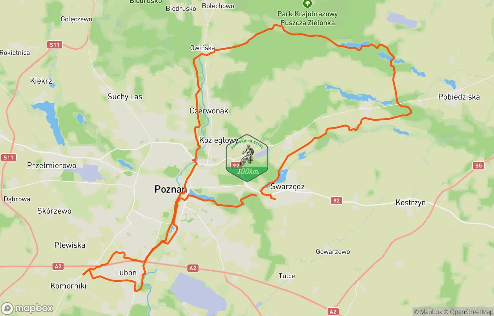 Mapa trasy: Komornicka 100- Gravel-Golf