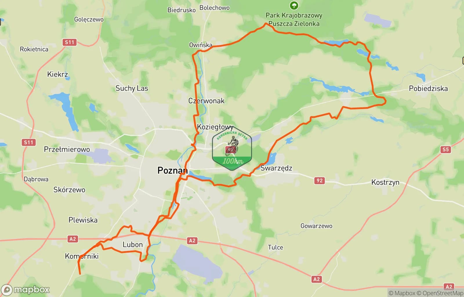 Mapa trasy: Komornicka 100 💯💯💯 trasa Golf odwrotnie