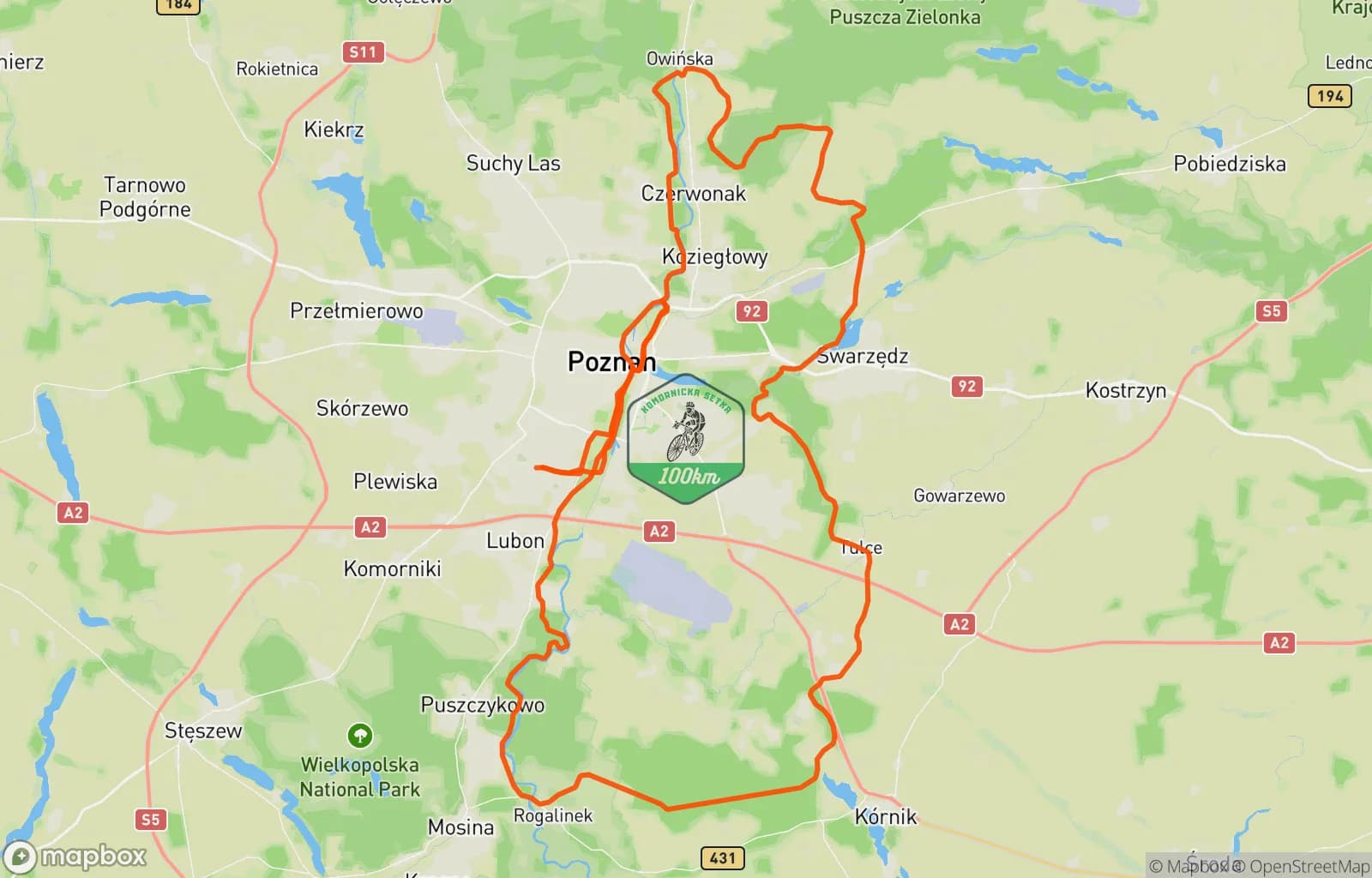 Mapa trasy: #komornicka100 - Delta