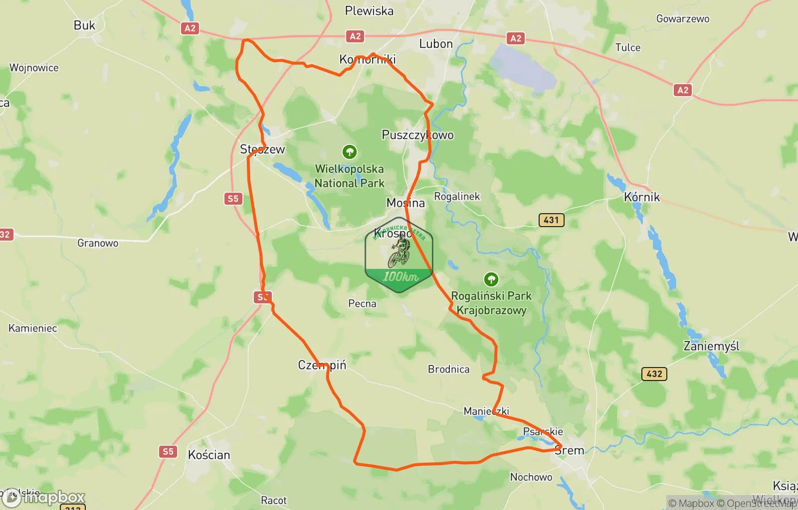 Mapa trasy: Komornicka100 Blockhaus Szosa 2 🌻3x🚂
