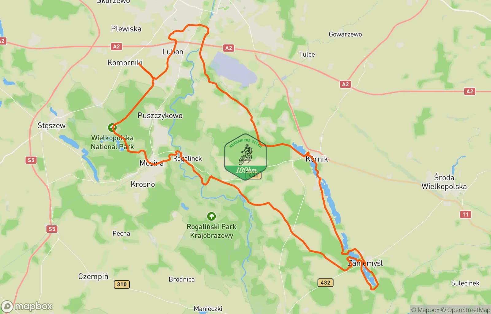 Mapa trasy: Komornicka 100 - Hotel