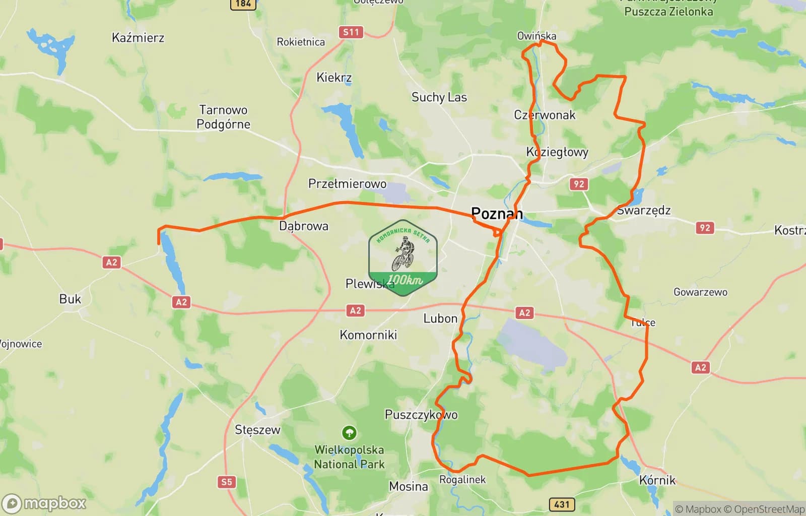 Mapa trasy: Komornicka 100_tka