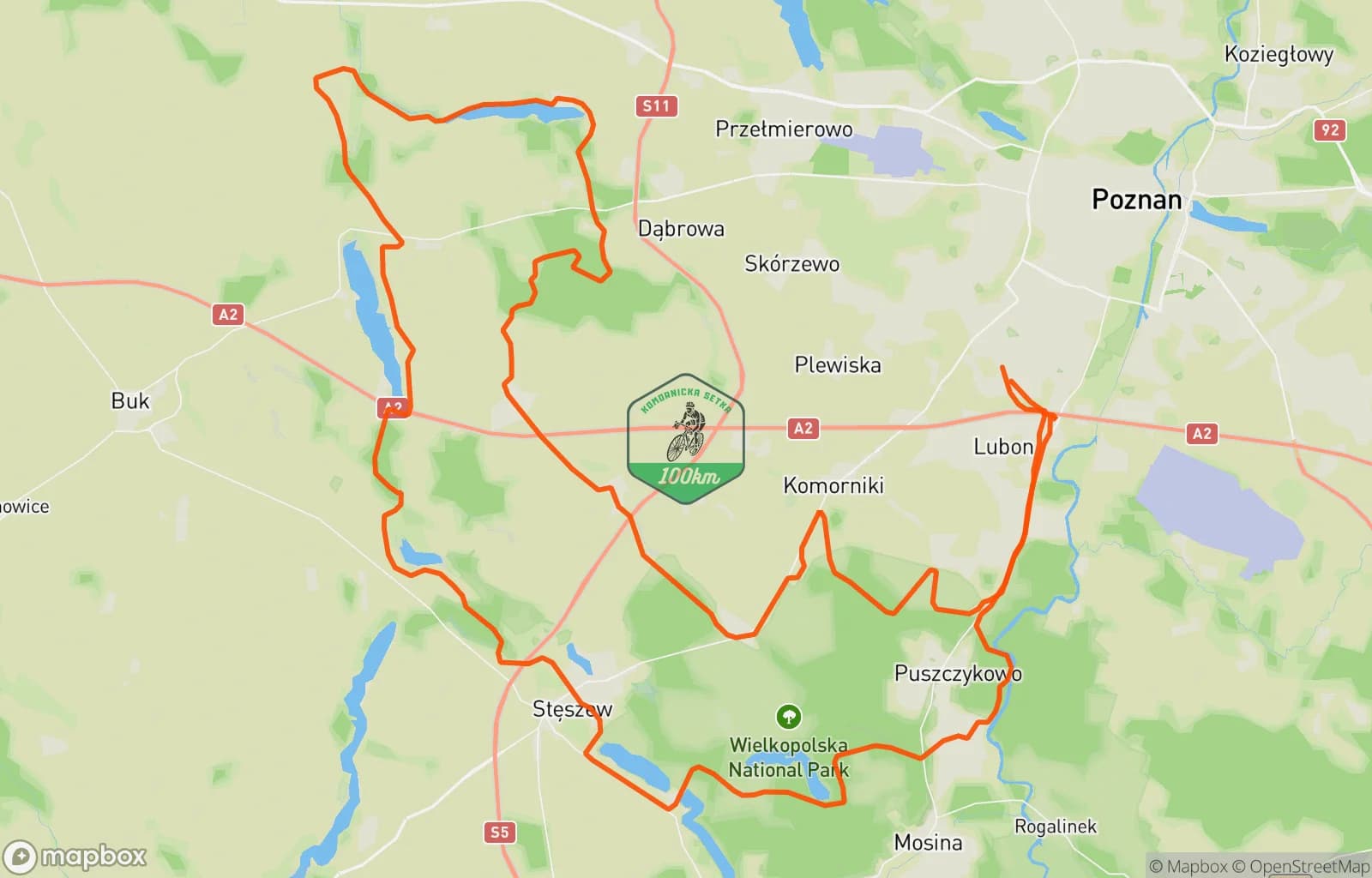 Mapa trasy: Komornicka 100 vol.3