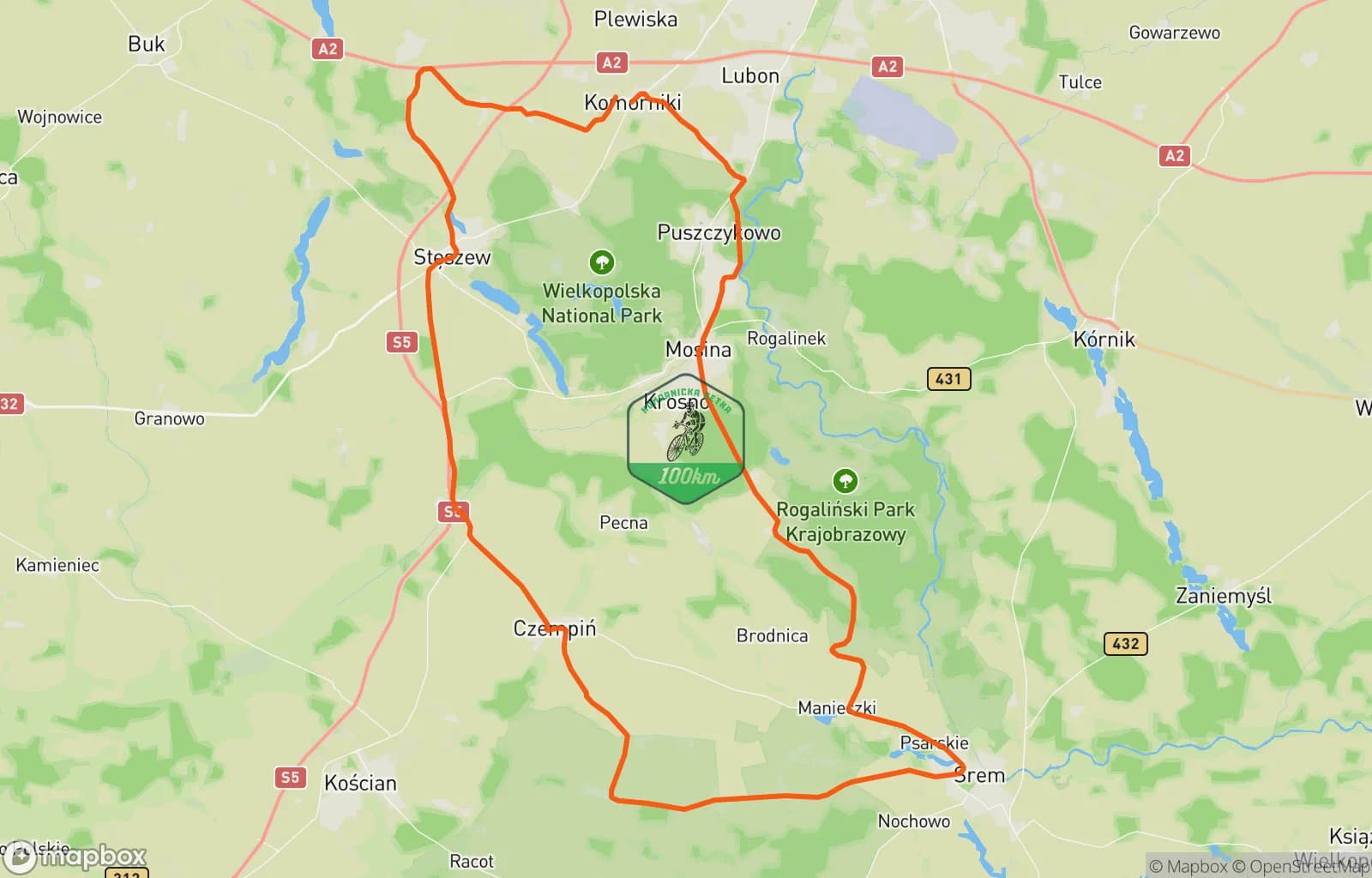Mapa trasy: Komornicka 100 Blockhaus