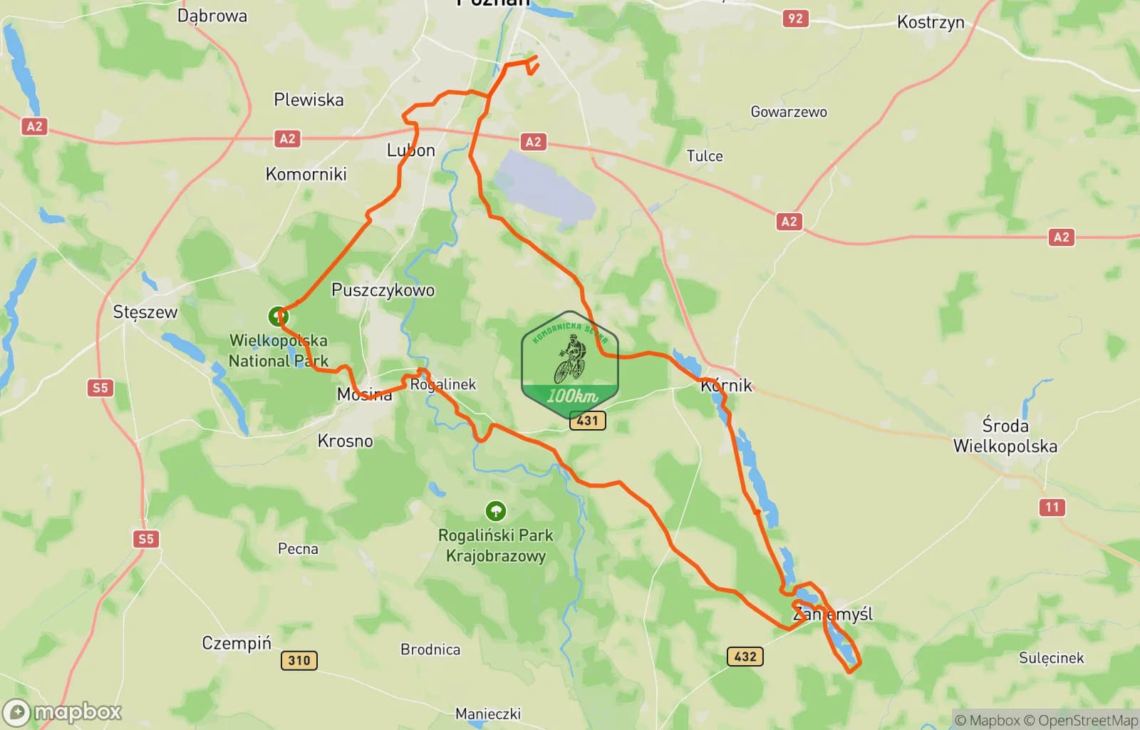 Mapa trasy: Komornicka100 - Hotel
