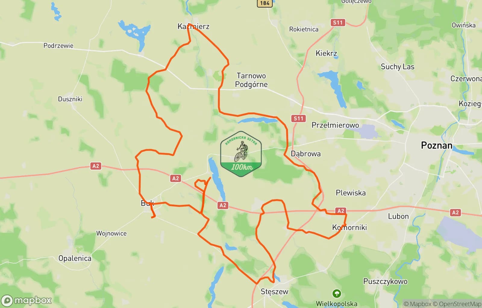 Mapa trasy: Komornicka 100. Aprica