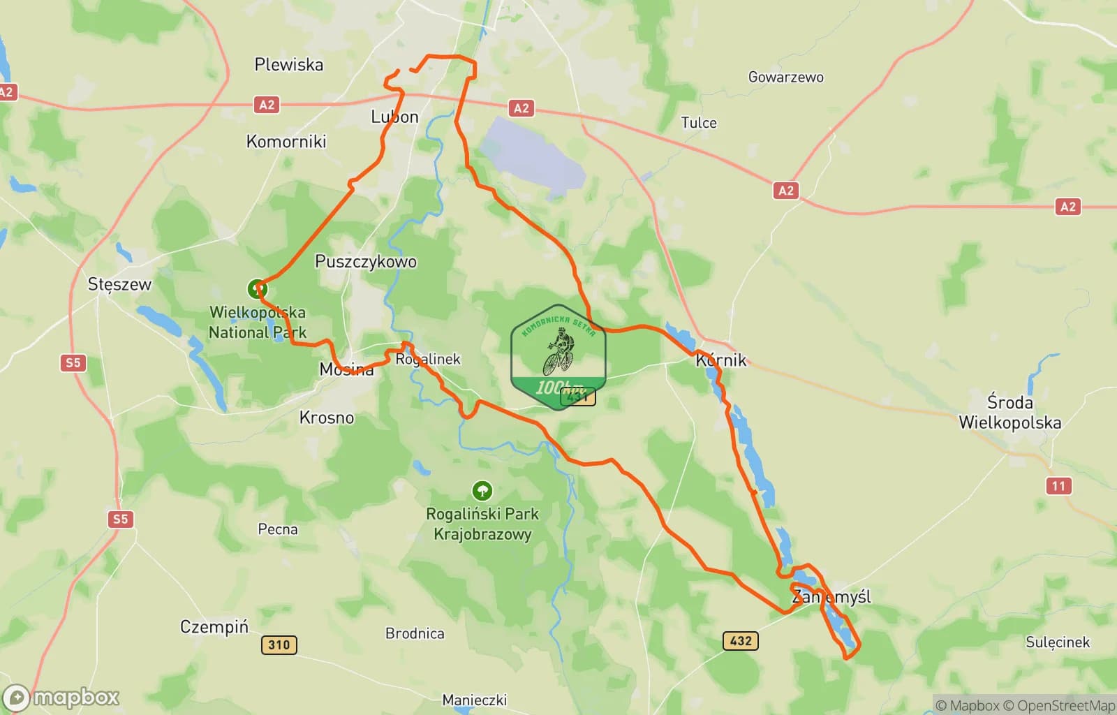 Mapa trasy: Komornicka 💯 Hotel