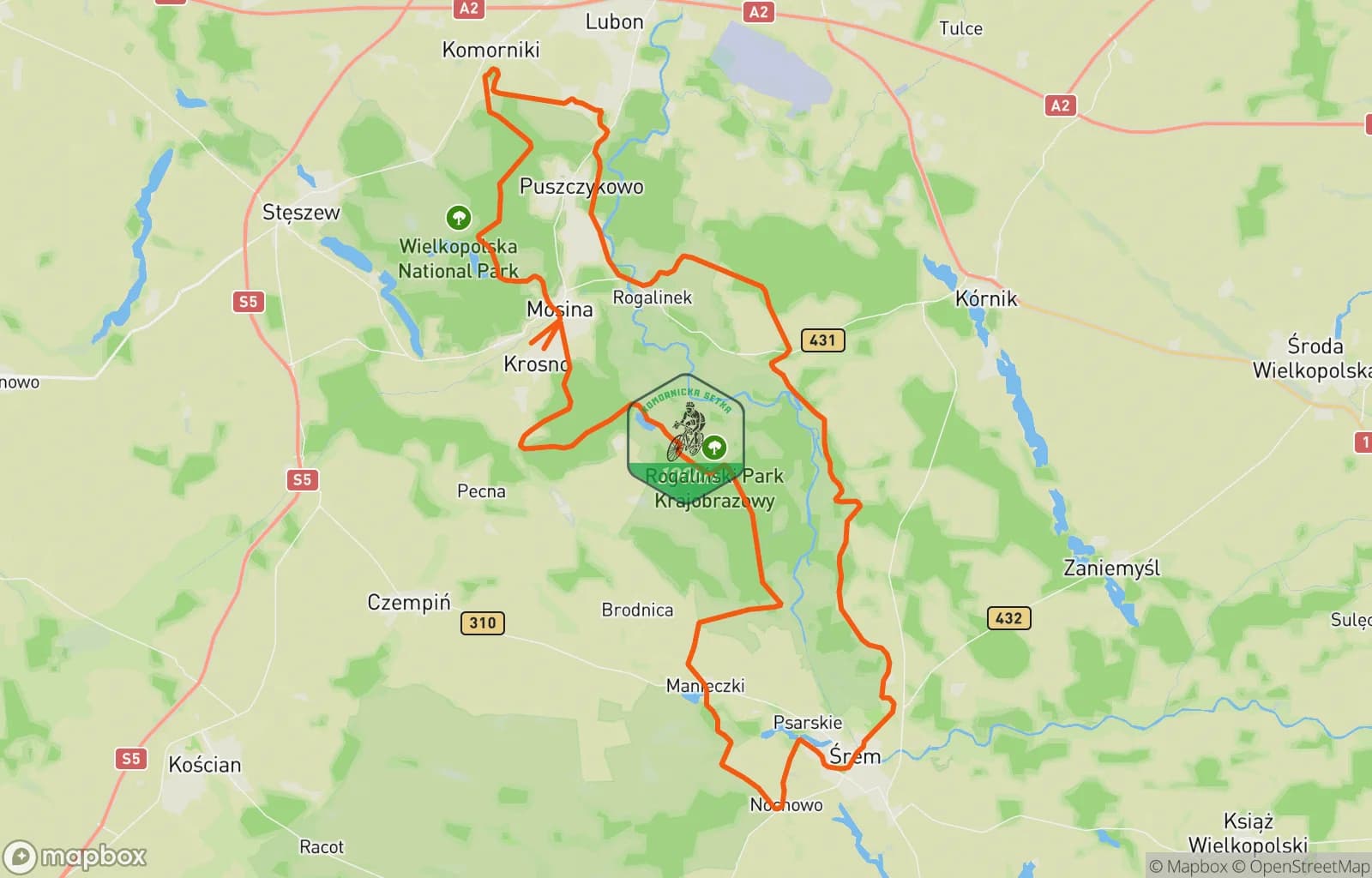 Mapa trasy: Komornicka 100 BRAVO