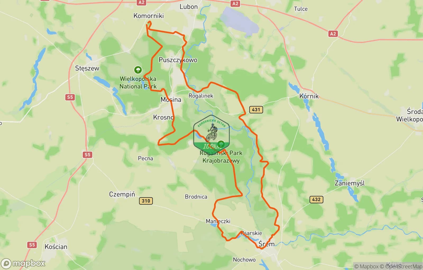 Mapa trasy: Komornicka 100_tka