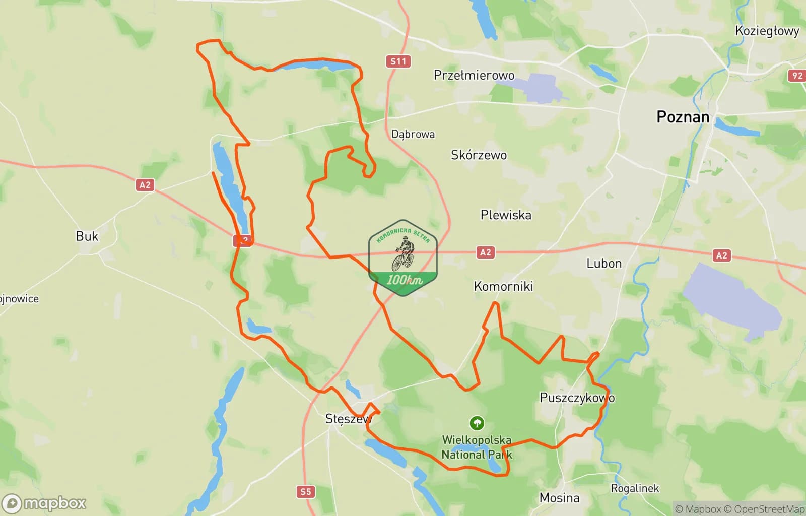 Mapa trasy: Komornicka 100_tka