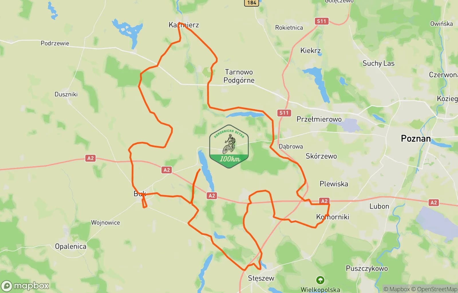 Mapa trasy: Komornicka 100. Aprica