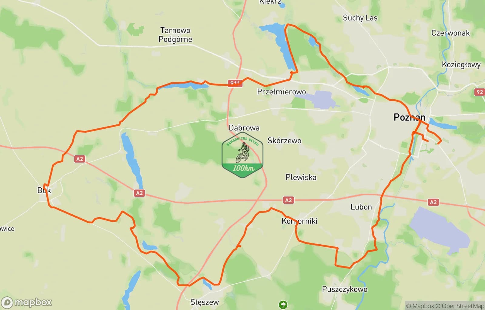 Mapa trasy: Komornicka 100 - Echo