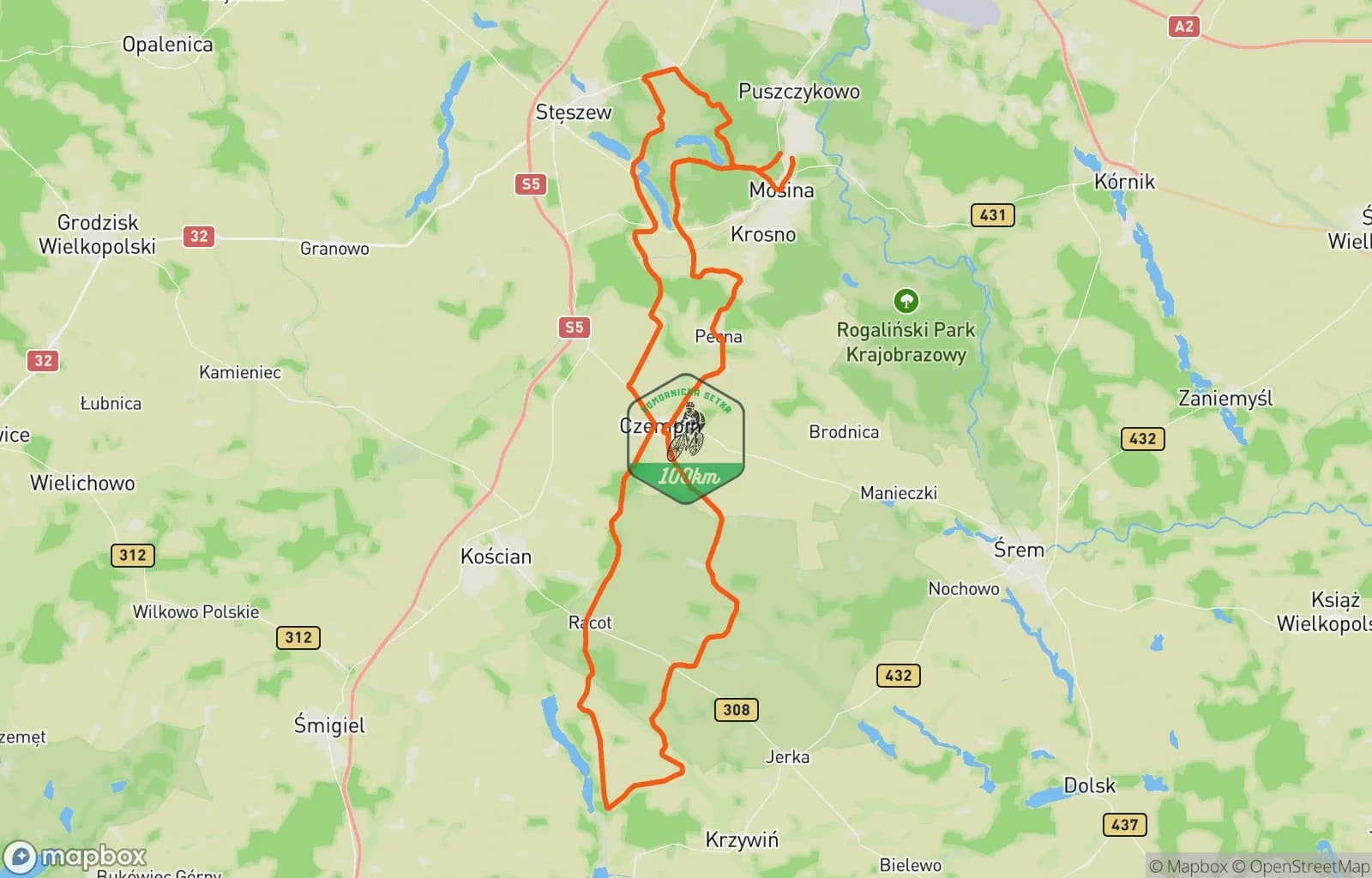Mapa trasy: Komornicka 100 Challenge #4 @ trasa Foxtrot