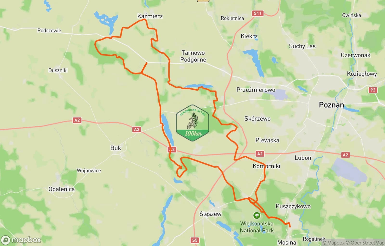 Mapa trasy: Komornicka 100 Challenge #5 @ trasa Charlie